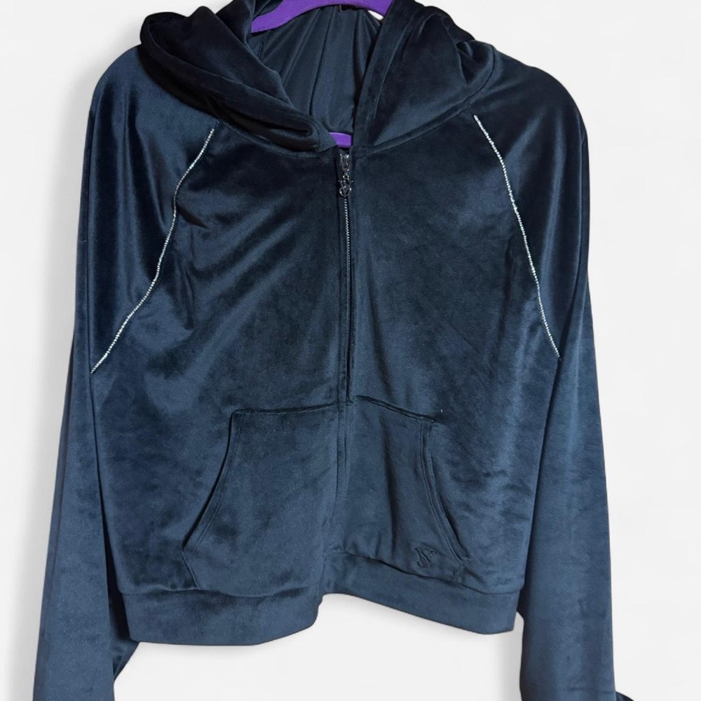 Black Velour Zip-Up Hoodie and joggers with rhinestones details